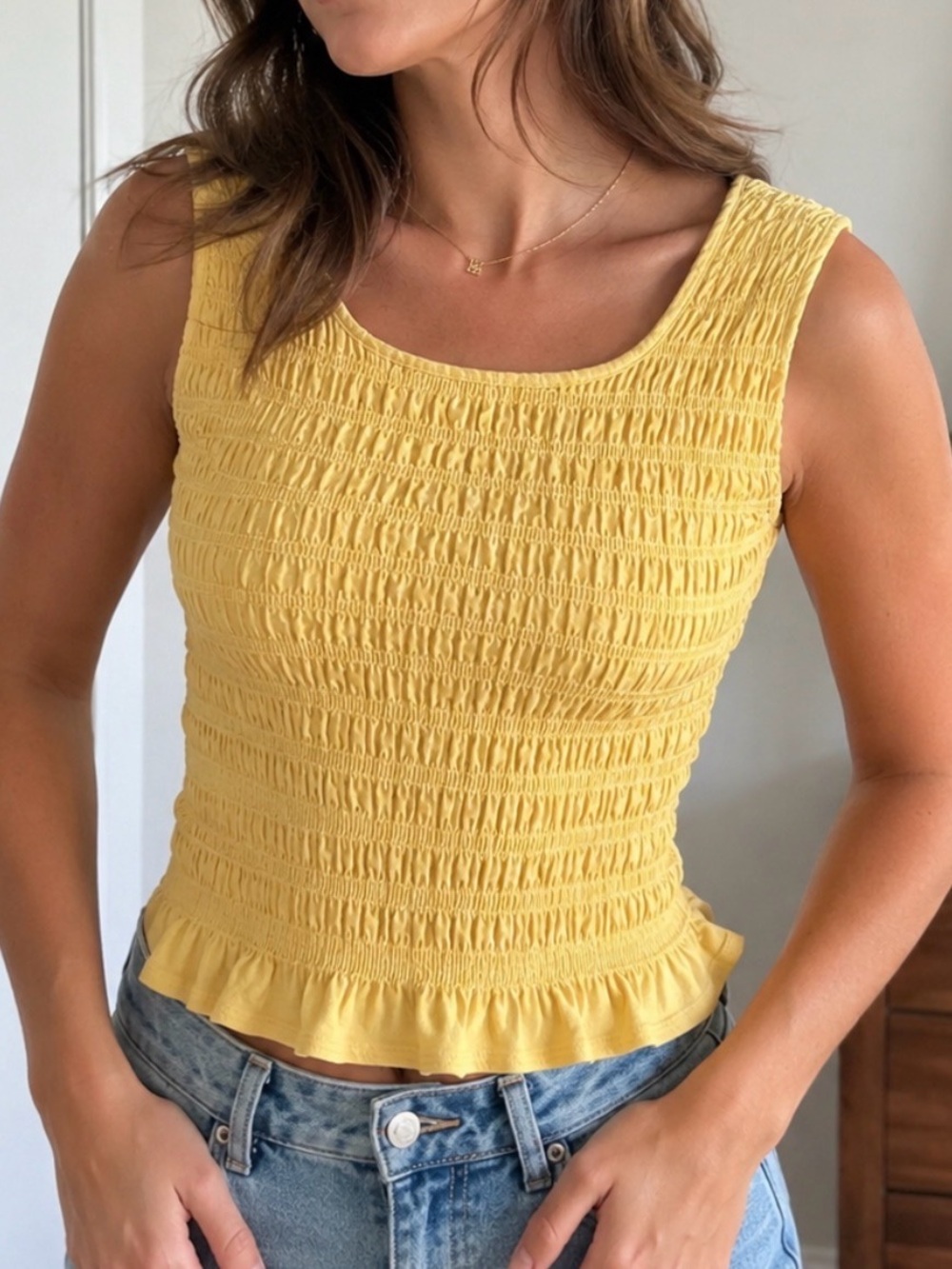 Abercrombie & Fitch Yellow Smocked Ruffle Tank
